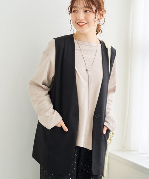 coen（コーエン） ベスト ジレ リネンタッチノーカラーロングジレ