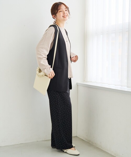 1808 新品【TONAL】高品質ノーカラーロングジレ 日本製 羽織り ベスト 期間限定クーポン)ノーカラー ジレ レディース ロング ベスト