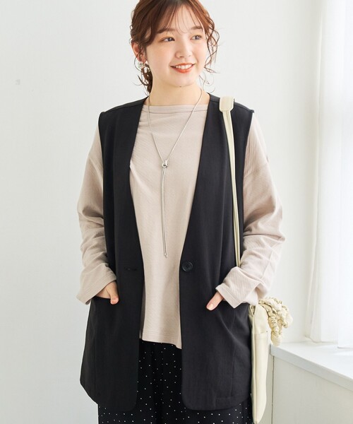 coen（コーエン） ベスト ジレ リネンタッチノーカラーロングジレ