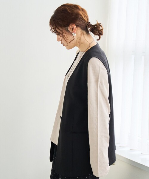 coen（コーエン） uvカット ベスト ジレ リネンタッチノーカラー