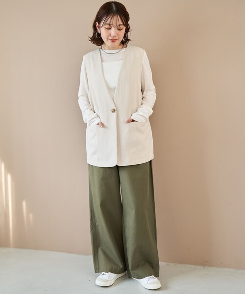 coen（コーエン） ベスト ジレ リネンタッチノーカラーロングジレ