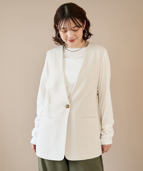 coen（コーエン） uvカット ベスト ジレ リネンタッチノーカラー