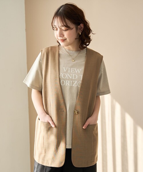 coen（コーエン） ベスト ジレ リネンタッチノーカラーロングジレ