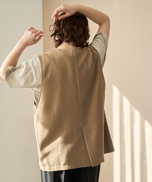 美品 CLANE 3,5万円 ロングジレ ロングベスト クラネ ベージュ 466 BELLUNA PLUS（ベルーナプラス） ベスト ジレ 入学式 卒業式 キレイ
