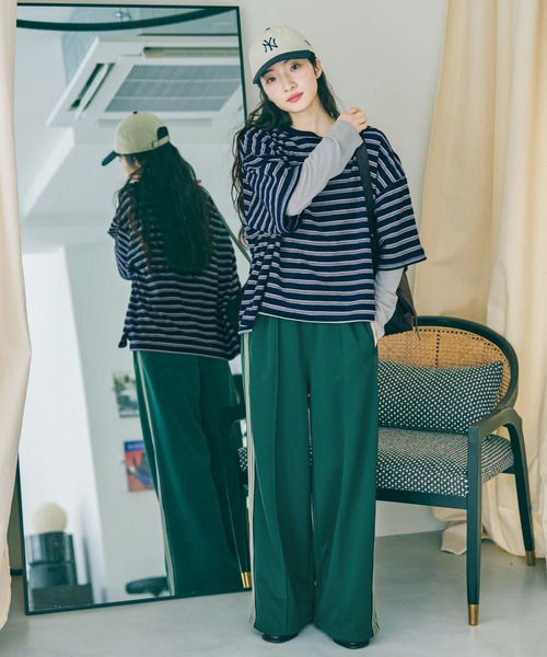 パンツ サイドラインカットパンツ レディースの画像