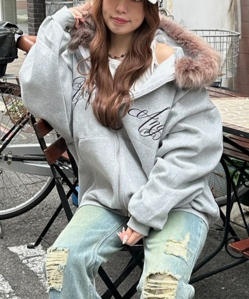 「XU」 ジップアップパーカー ONE SIZE ブラック レディース_画像6