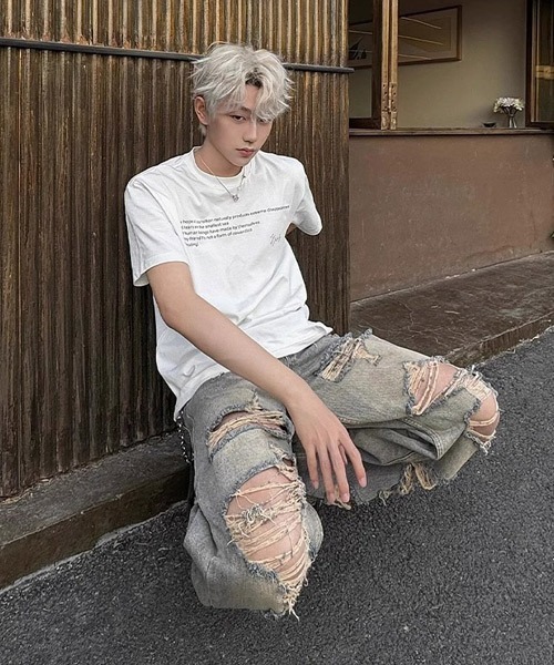 Ressaca（レサーカ） ワイドパンツ ジーンズ ダメージ加工ワイドデニム