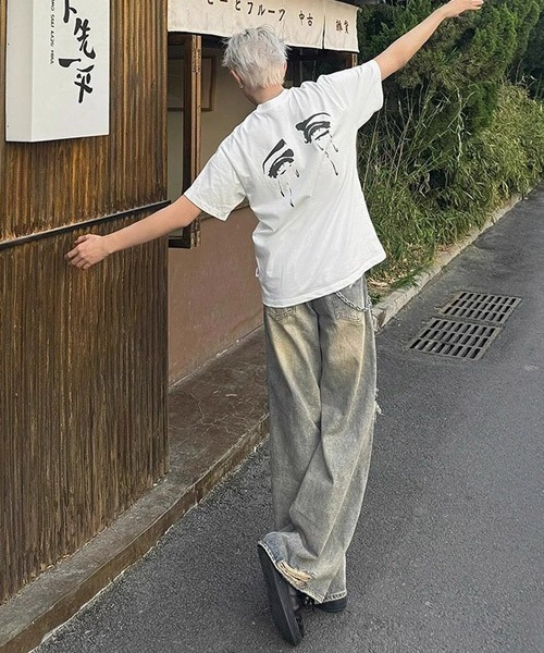 Ressaca（レサーカ） ワイドパンツ ジーンズ ダメージ加工ワイドデニム
