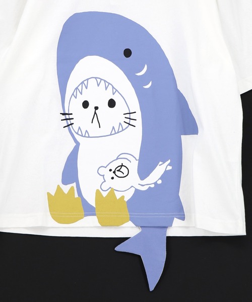 【scolar】らびるざめTシャツ ScoLar（スカラー） しっぽ飛び出しサメニャン柄Tシャツ （ブラック