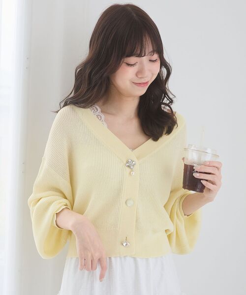 カーディガン ビジューボタンUVカットカーデ レディースの画像