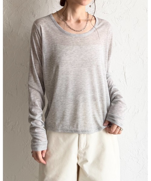 She's Closet tシャツ 深Uネック 長袖 シアートップス ロングTシャツ