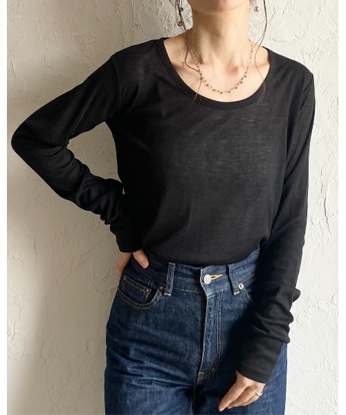 She's Closet tシャツ 深Uネック 長袖 シアートップス ロングTシャツ