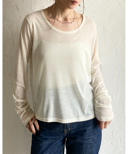 She's Closet tシャツ 深Uネック 長袖 シアートップス ロングTシャツ
