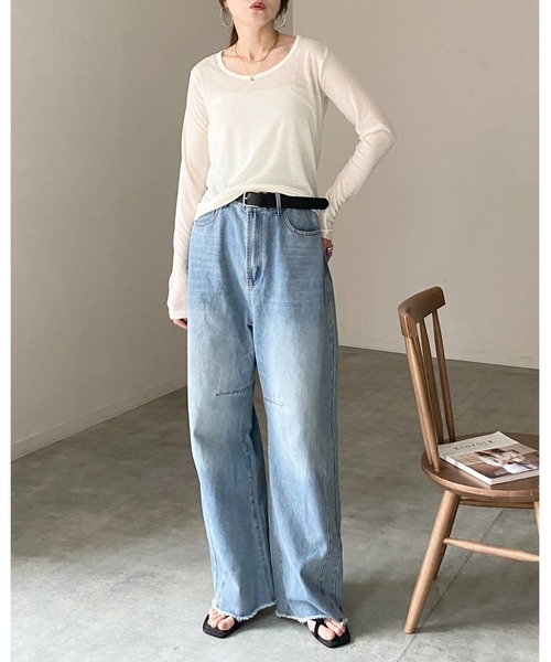 She's Closet tシャツ 深Uネック 長袖 シアートップス ロングTシャツ