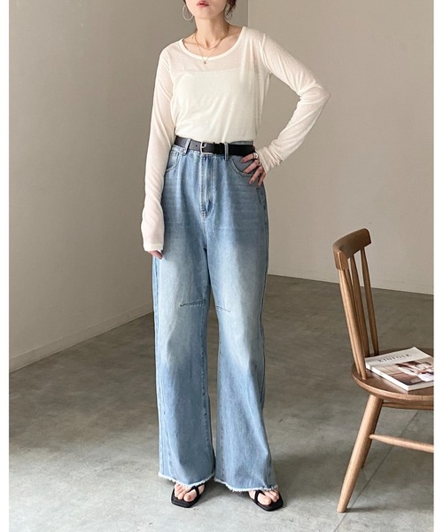 She's Closet tシャツ 深Uネック 長袖 シアートップス ロングTシャツ