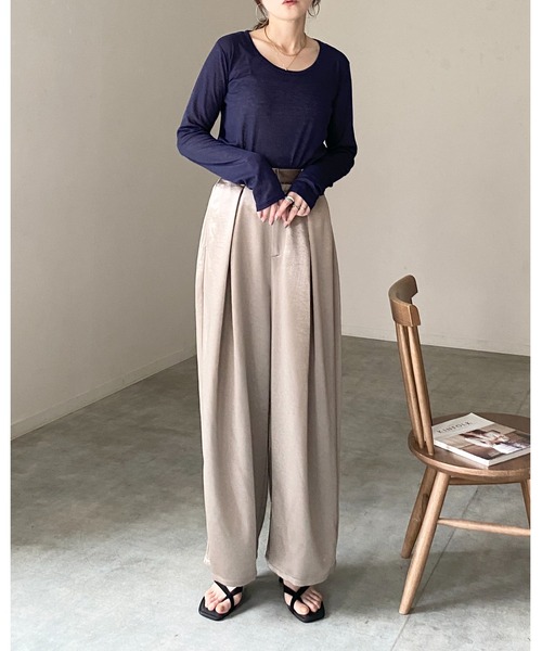 トップス u She's Closet tシャツ 深Uネック 長袖 シアートップス ロングTシャツ