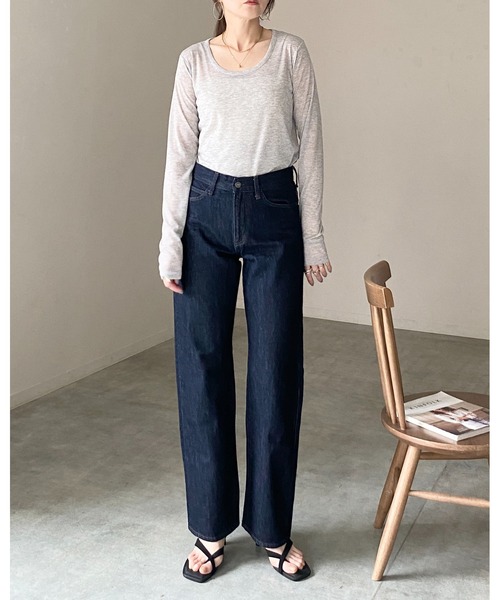 She's Closet tシャツ 深Uネック 長袖 シアートップス ロングTシャツ