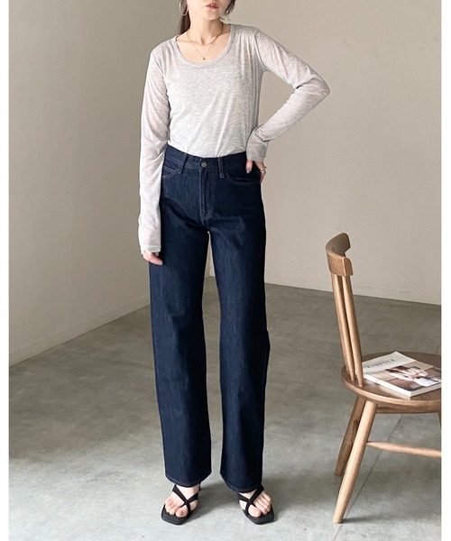 She's Closet tシャツ 深Uネック 長袖 シアートップス ロングTシャツ