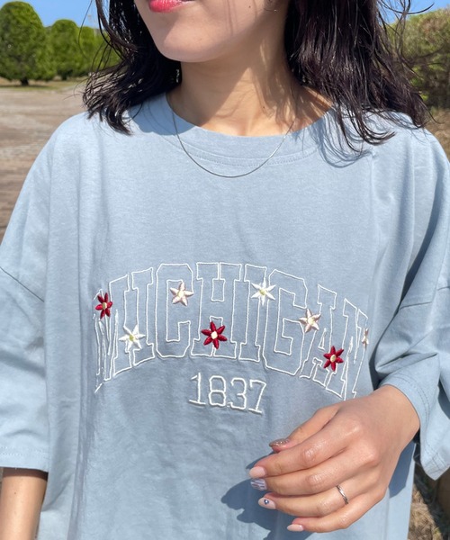 CRB tシャツ 半袖 カレッジロゴフラワー刺繍ビッグTシャツ レディース