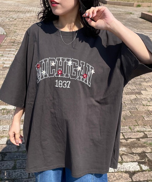 CRB tシャツ 半袖 カレッジロゴフラワー刺繍ビッグTシャツ レディース