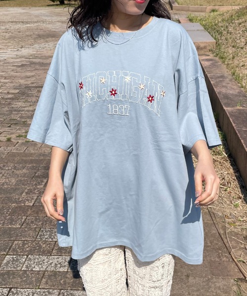 CRB tシャツ 半袖 カレッジロゴフラワー刺繍ビッグTシャツ レディース