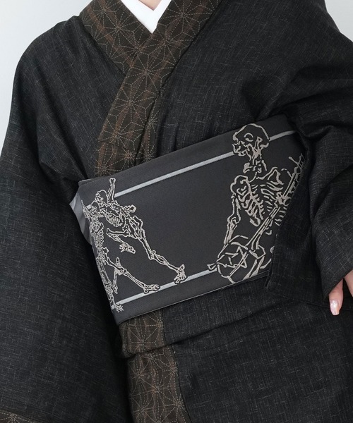 utatane 半幅帯 帯単品 小袋帯 ニコアンティーク 骸骨ROCK レディース