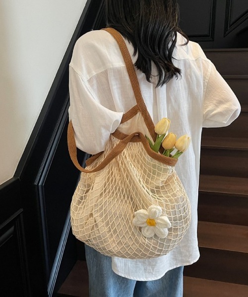 エコバッグ ネットバッグ お花モチーフ ショルダーバッグ : ZOZOTOWN