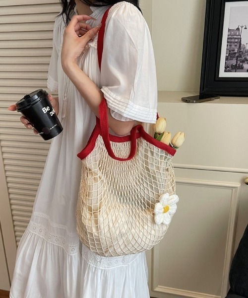 エコバッグ ネットバッグ お花モチーフ ショルダーバッグ : ZOZOTOWN