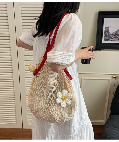 エコバッグ ネットバッグ お花モチーフ ショルダーバッグ : ZOZOTOWN