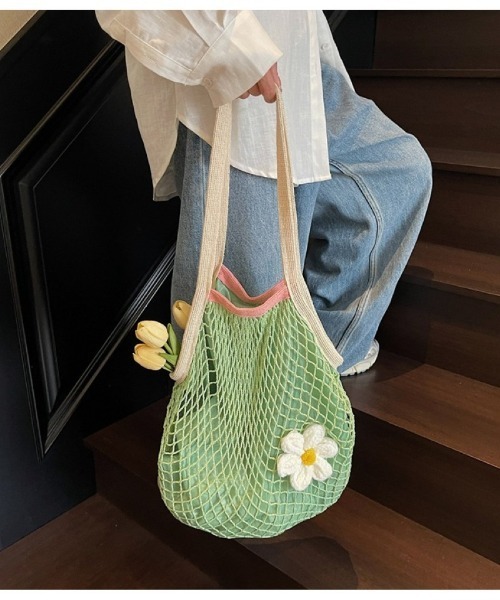 エコバッグ ネットバッグ お花モチーフ ショルダーバッグ : ZOZOTOWN