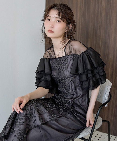 Kana パーティードレス ドレス フリルスリーブスパンコールレース
