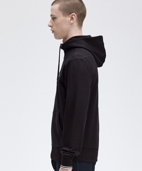 FRED PERRY ブラック ジップアップパーカー Hooded Zip Through Sweatshirt - Black | Men's Sweatshirts |Sports