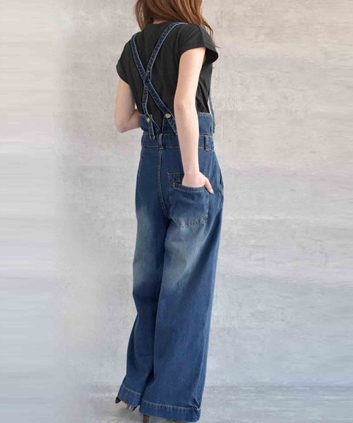 Loin サスペンダー付きワイドパンツ ネイビー Felt Maglietta（フェルトマリエッタ） オールインワン ハイウエスト