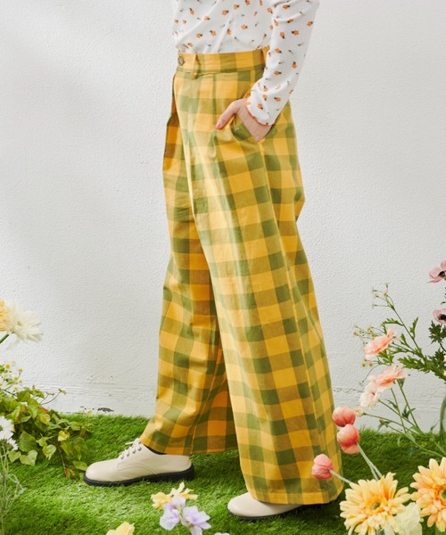 パンツ ギンガムチェックストレートパンツ19