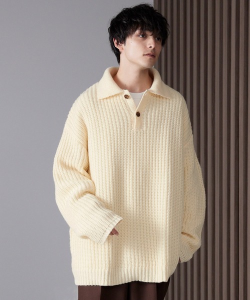 【美品】ESSENTIAL ビッグシルエットニットポンチョ ダブルスタンダード STYLEMIXER | ビッグカラージップショートニット (ニット