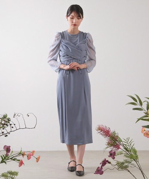 ドレス 美シルエット クロスデザイン ワンピース パーティー ドレス  