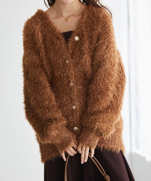 RANAN（ラナン） カーディガン 2WAYラメシャギーカーディガン