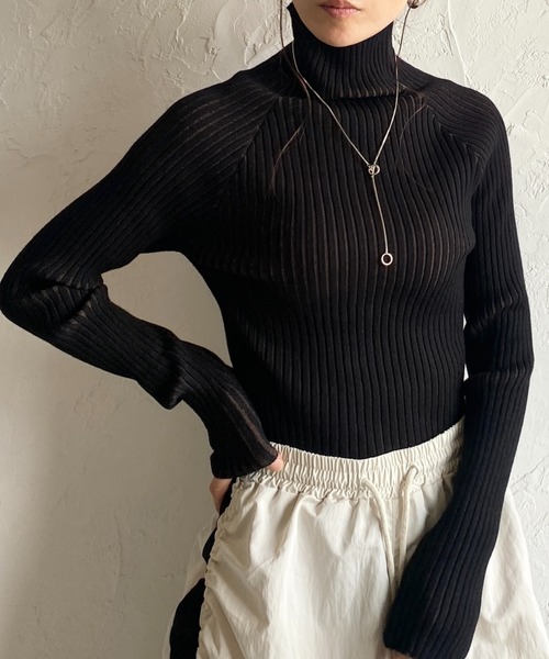 ドゥロワー リブタートルニット セーター プルオーバー 薄手 長袖 2 黒 She's Closet ニット セーター ハイネックタイト長袖リブタートル