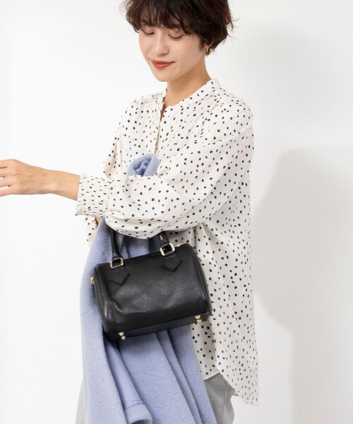シャツ ブラウス 袖口シャーリングドットプリントブラウス 