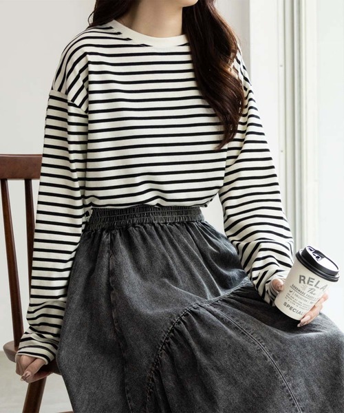 NAVY tシャツ ベーシック ボーダー長袖Tシャツ ロンT レディース 