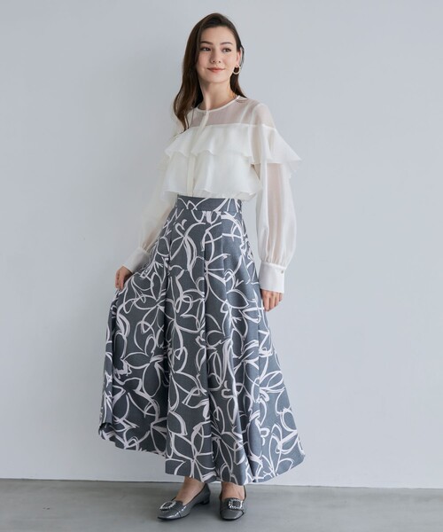 ANAYI（アナイ） ブラウス シャツ シアーオーガンジーラッフル