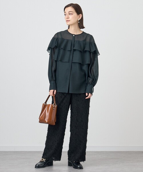 ANAYI - ANAYI購入　ラッフルシアーブラウス　黒　新品未使用タグ付き ANAYI - ANAYI購入 ラッフルシアーブラウス 黒 新品未使用タグ