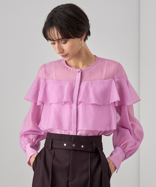 ANAYI（アナイ） ブラウス シャツ シアーオーガンジーラッフル