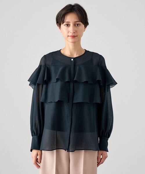 ANAYI（アナイ） ブラウス シャツ シアーオーガンジーラッフル