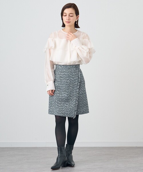 ANAYI（アナイ） ブラウス シャツ シアーオーガンジーラッフル