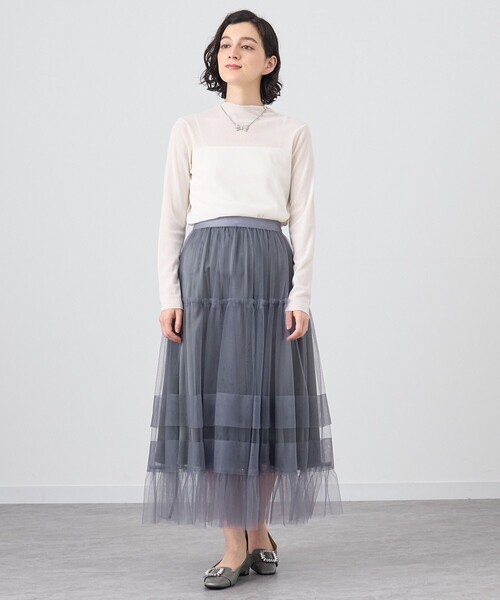 美品 24AW ANAYI アナイ チュールフロッキー プルオーバー 長袖 シアー カットソー 10242815120 38 オフホワイト レディース 古着 中古 USED ANAYI - 美品 24AW ANAYI アナイ チュールフロッキー プルオーバー