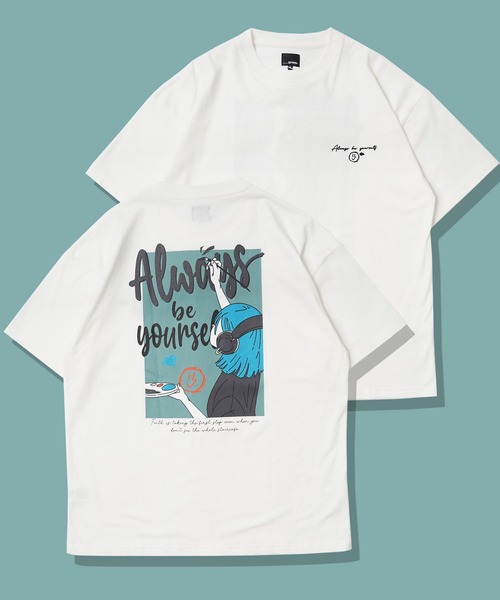 tシャツ 「unisex」ロゴ刺繍 イラストガール Tシャツ / バックプリント