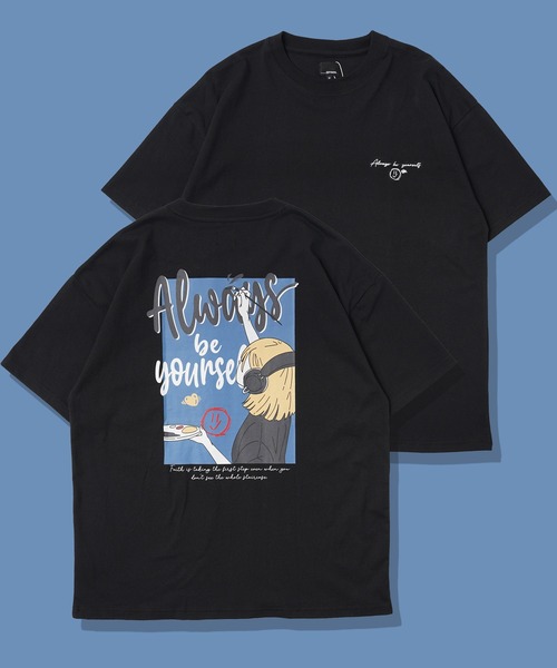 tシャツ 「unisex」ロゴ刺繍 イラストガール Tシャツ / バックプリント