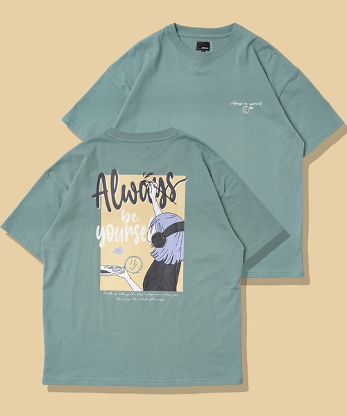 tシャツ 「unisex」ロゴ刺繍 イラストガール Tシャツ / バックプリント