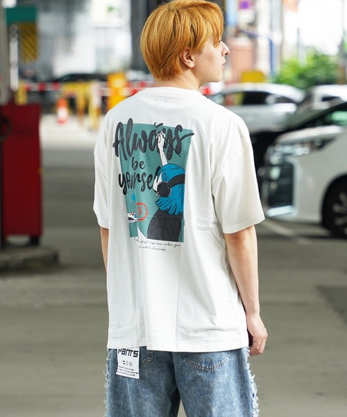 tシャツ 「unisex」ロゴ刺繍 イラストガール Tシャツ / バックプリント